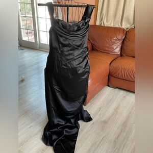Fashion Nova Satin Black  Long Dress with side split